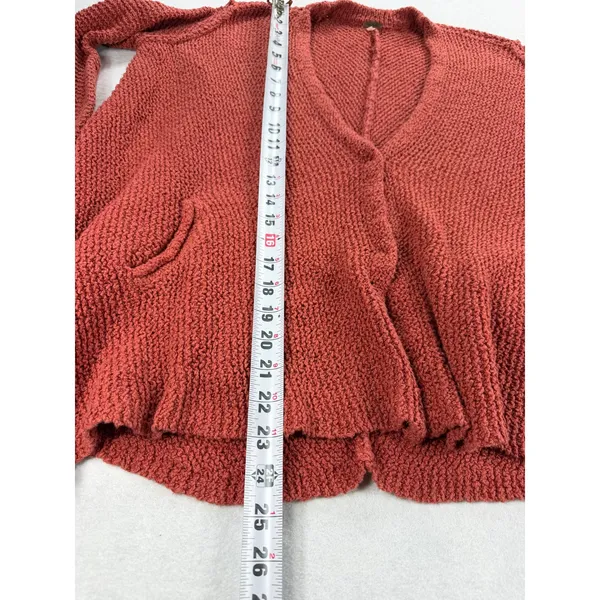 Free People Terracotta Rust Orange Popcorn Knit Open Front Cardigan Sweater XS - Image 6