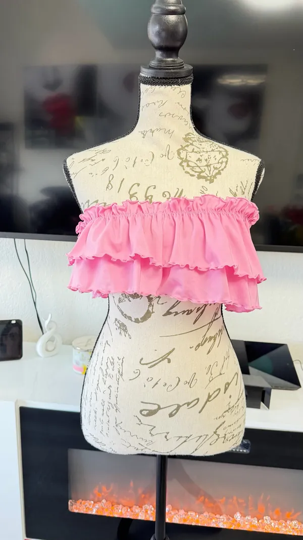 Monki Ruffle Frills Bandeau Bikini Top in Pink - Size M (NWT) - Image 10