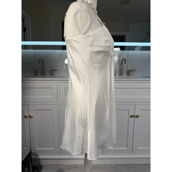 Flora Nikrooz Slip Dress Womens Small Ivory Satin Floral Strap Chemise - Image 14