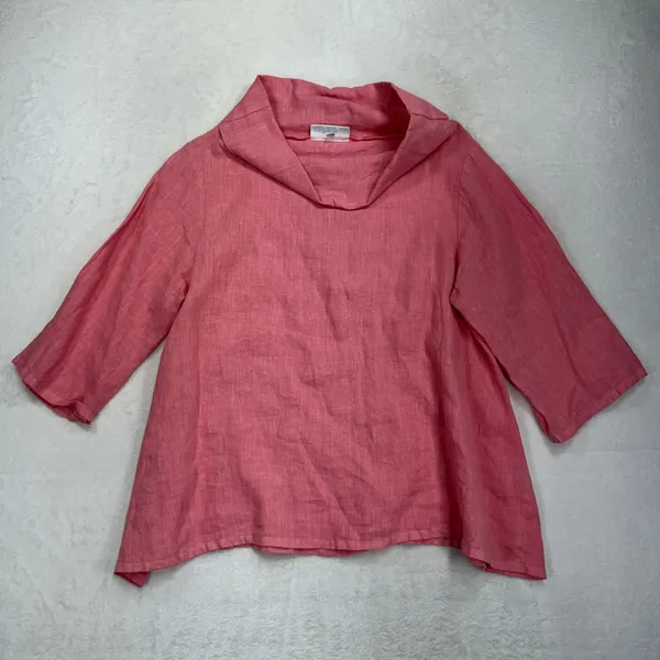Bryn Walker XXS Etta Shirt Top Oversized Pink LINEN Cowl Neck Elbow Sleeve NEW - Image 3