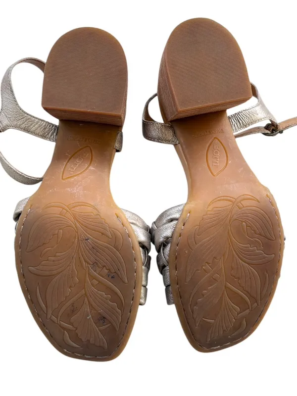 EUC Born Leather Shonie Heeled Sandals Gold Size 8 Retail $130.00 - Image 8