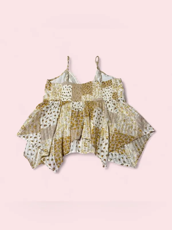 American Eagle Outfitters White and Gold Floral Patchwork Tank Top - Image 2