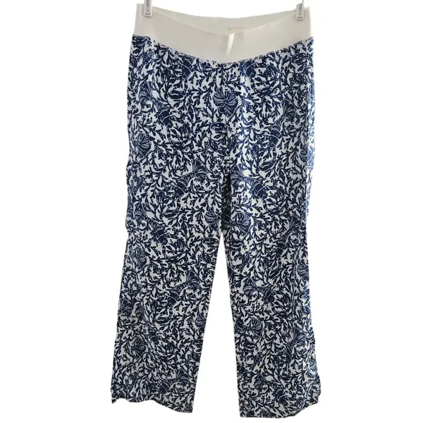 Lilly Pulitzer Women's Beach Mid Rise Linen Palazzo Pants Oyster Bay Blue White - Image 11