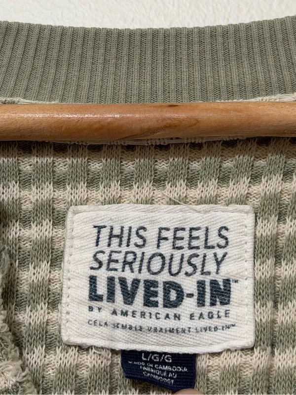 American Eagle AE Big Hug Notch Neck Waffle Sweatshirt Size Large Green - Image 3