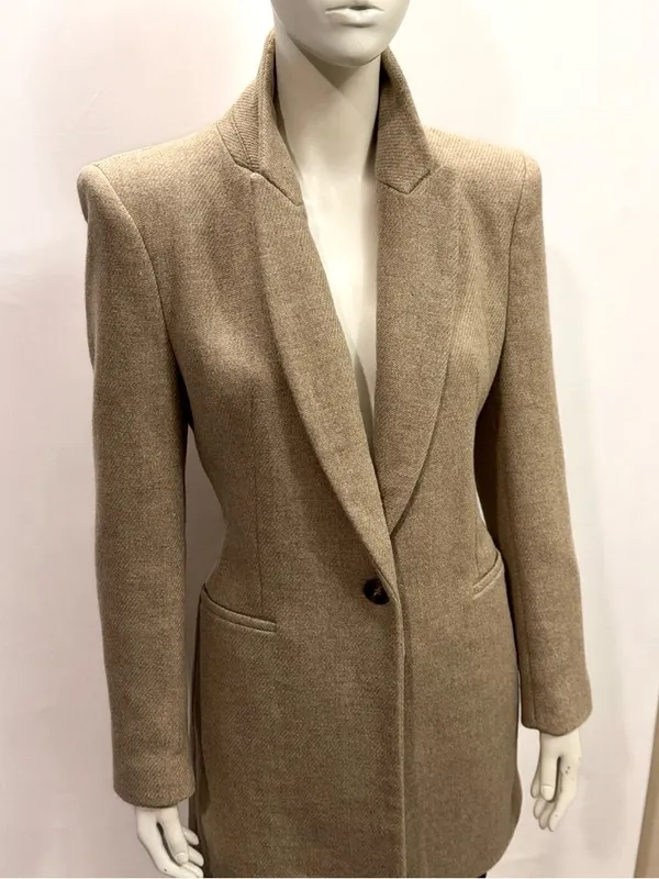 Zara Made in Spain Structured Longline Blazer Coat Beige Tan NWOT Size M - Image 2
