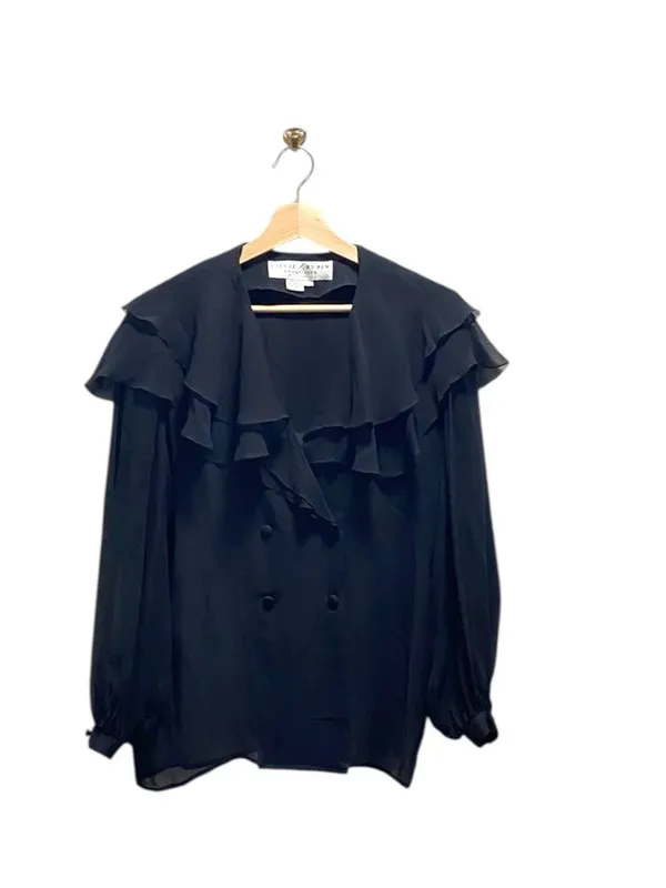 Lillie Rubin Vintage Silk Blouse Black Size M Romantic Dark Coquette Whimsigoth - Image 2