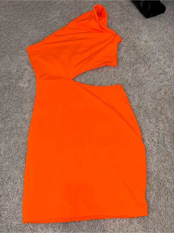Neon Orange One-Shoulder Cutout Bodycon Dress Womens Size Small - Image 3