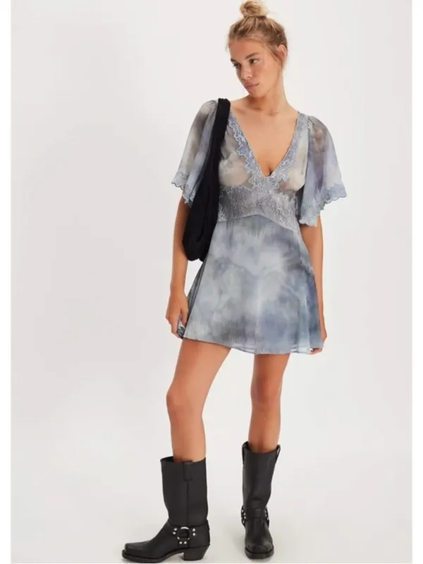 Free People Bohemian Beachy Fairy Chance On Me Mini Dress in Deep Ocean Medium - Image 11