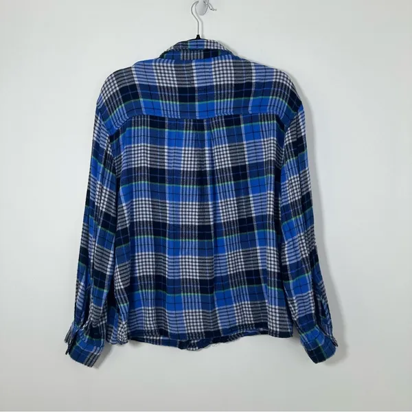 Aerie Women’s Blue Plaid Flannel Button Down Shirt Size M - Image 3