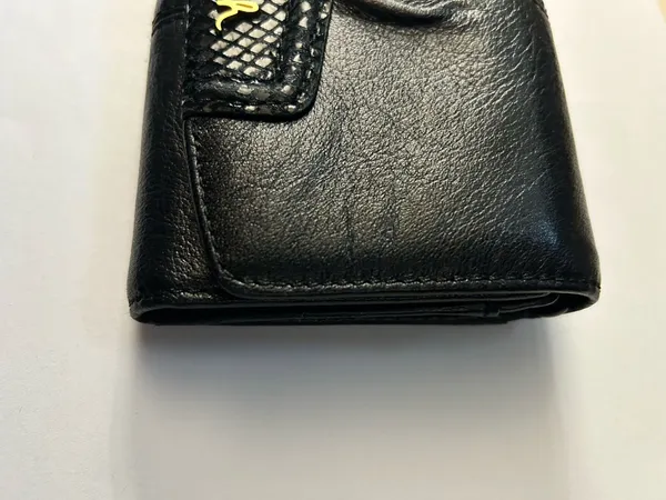 Coach Women’s Black Tri-Fold Wallet with Gold Script Logo - Image 3