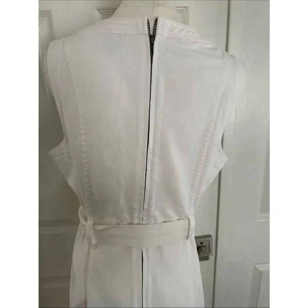 Sundance Poppy Denim Midi Dress Belted A-Line Pockets Boho, White, Size 12, NWOT - Image 9