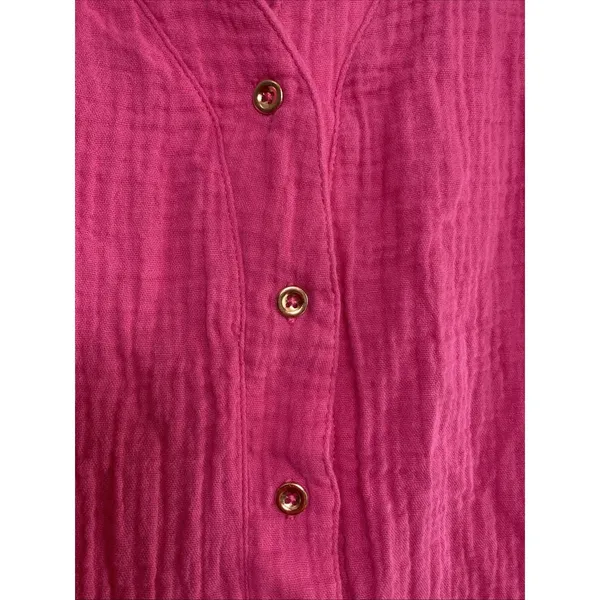 Raisins Gauze Button Down Tunic Womens Size M Pink Beach Coverup Cotton Ruffle - Image 3