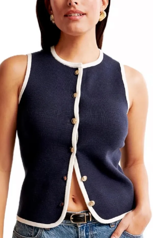 Abercrombie The Mara Crew Sweater Vest Navy - Image 2