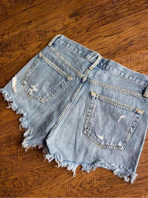 AGOLDE Light Blue Distressed Denim Shorts 26 - Image 2
