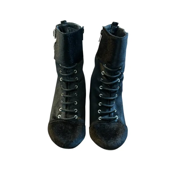 Jiba Velvet Lace Up Ankle Boots Womens 8 Black Goth‎ Victorian Steampunk Buckle - Image 11
