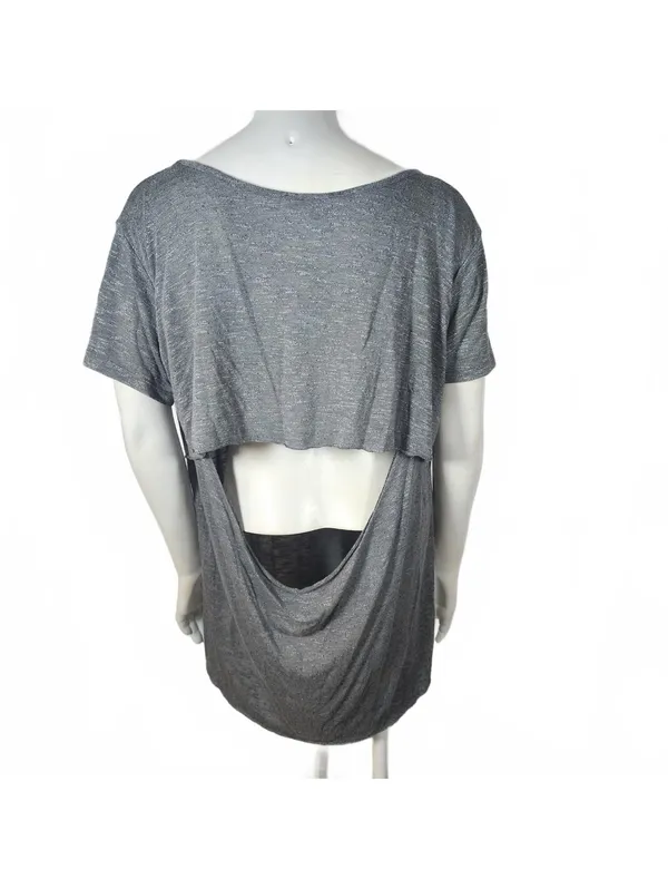 BKE Women's Gray Short Sleeve Top with Open Back Detail Size L - Image 4