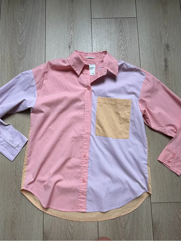 Abercrombie & Fitch Oversized Poplin Pastel Colorblock Button Up Shirt Small - Image 9