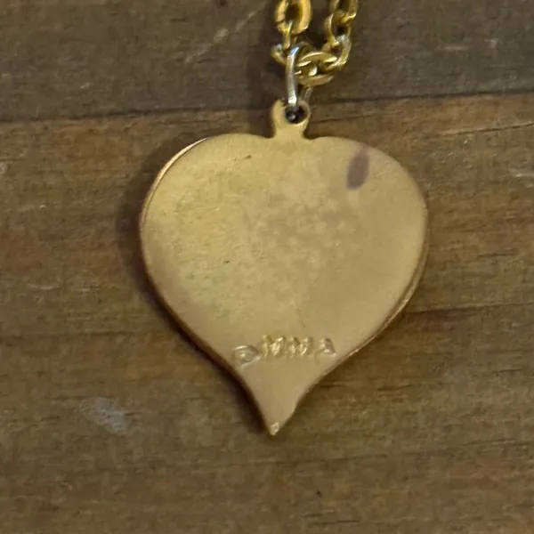 Vintage MMA Renaissance enameled Niello heart pendant necklace - Image 2