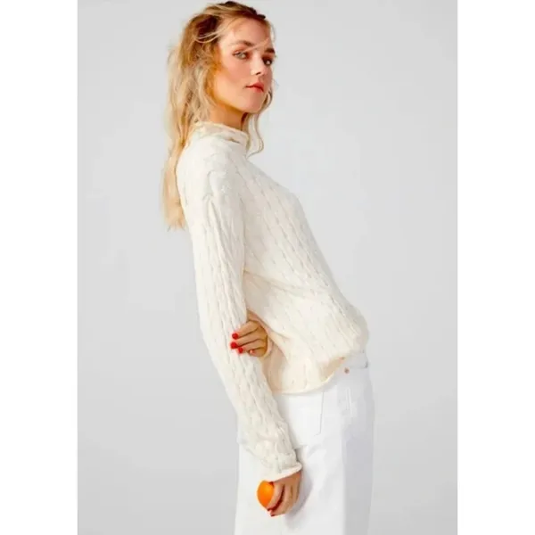 KULE The Mirabelle Cream Mock‎ Neck Cable Knit Cotton Sweater Size Medium - Image 2
