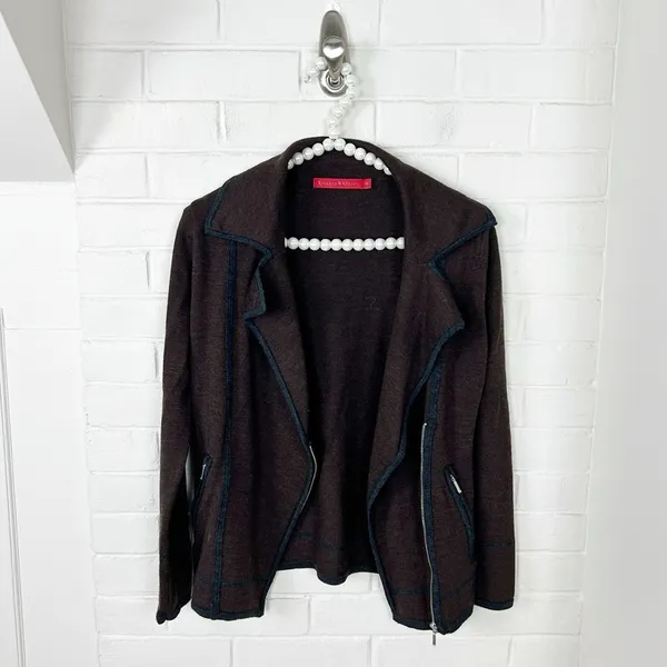 Krimson Klover Brown Knit Asymmetrical Zip Wool Jacket Size XS - Image 2