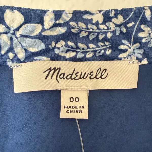 Madewell Blue White Floral Tiered Mini Dress Long Sleeve NS128 Size 00 NWT - Image 6