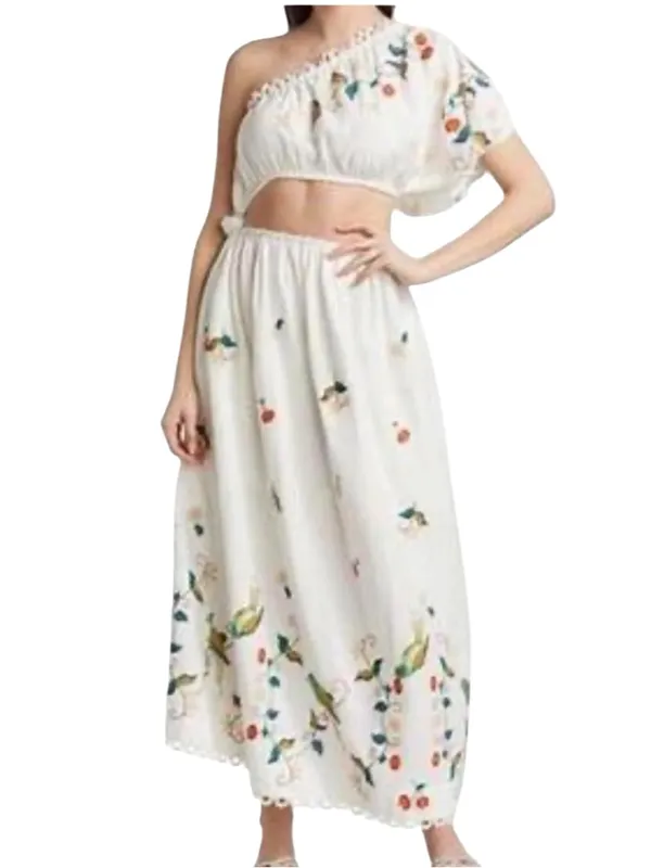 Farm Rio size XL pitanga maxi dress White Embroidered Floral Dress one shoulder - Image 14