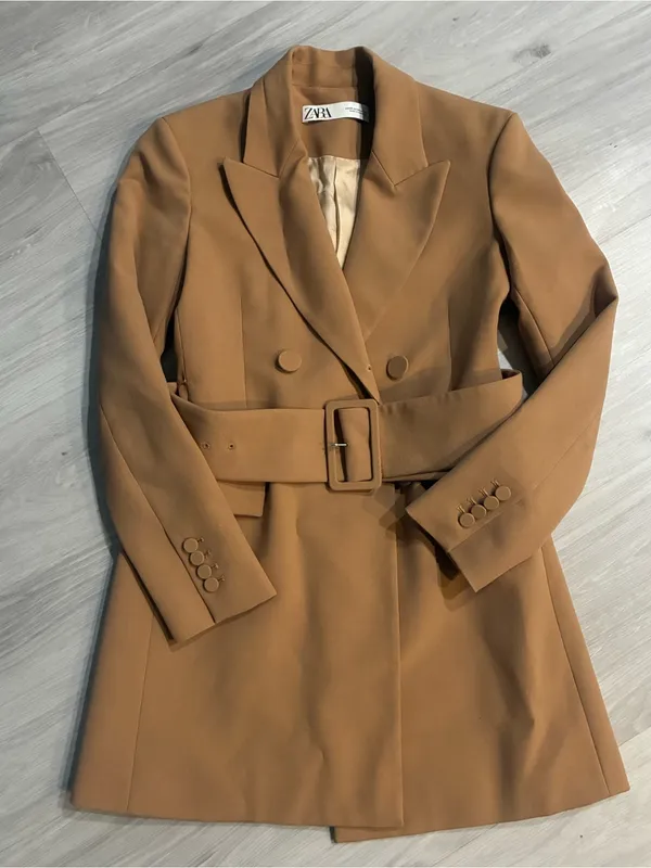 Zara Camel Double-Breasted Belted Trench Coat‎ - Image 4