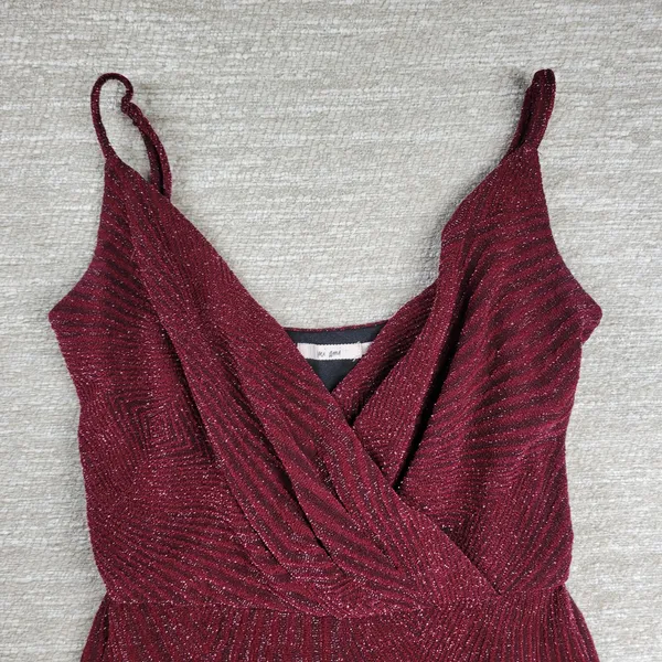 Mi Ami Glitter Jumpsuit Womens XXS Red Faux Wrap Wide Leg Holiday New Year Party - Image 13