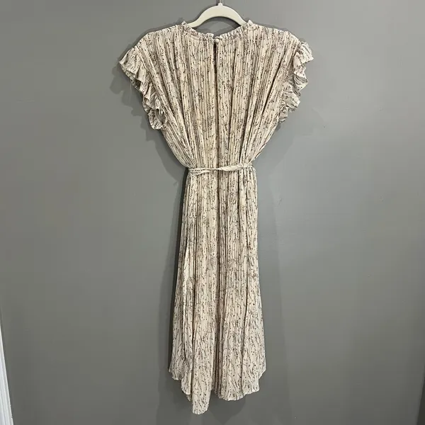 Orange Creek Midi Dress Women M Cream Floral Great Pleated Ruffle Flutter Sleeve - Image 7