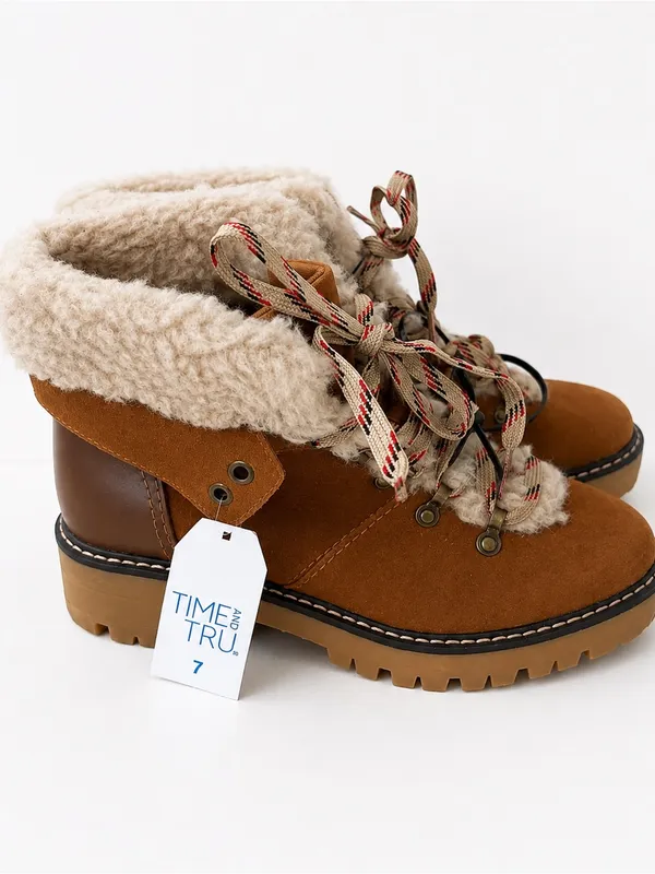 NWT Time and Tru Tan Sherpa Lined Hiking Boots Size 7 Cozy Winter Boots Gorpcore - Image 7