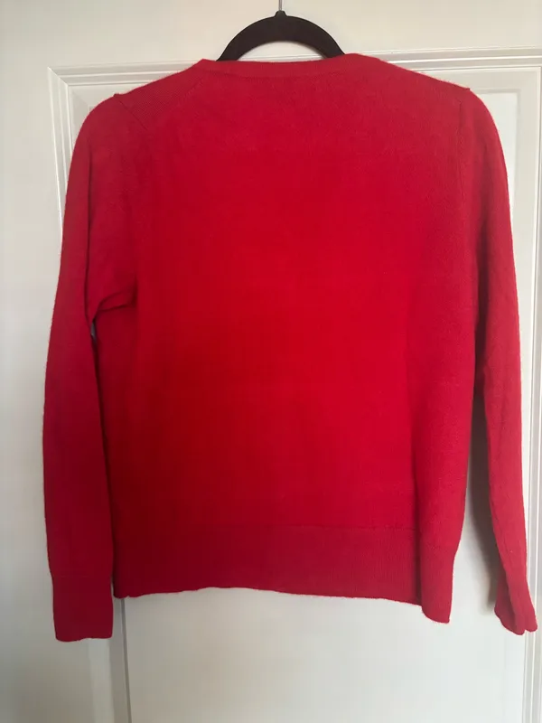 Quince Red Mongolian Cashmere Crew Neck Cardigan Sweater - Image 3