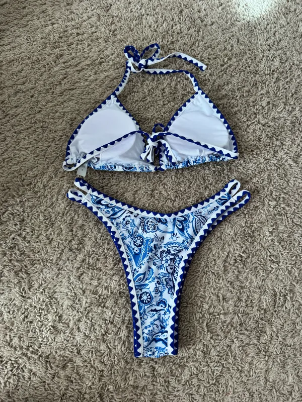 SheIn Blue and White design Bikini - Image 2