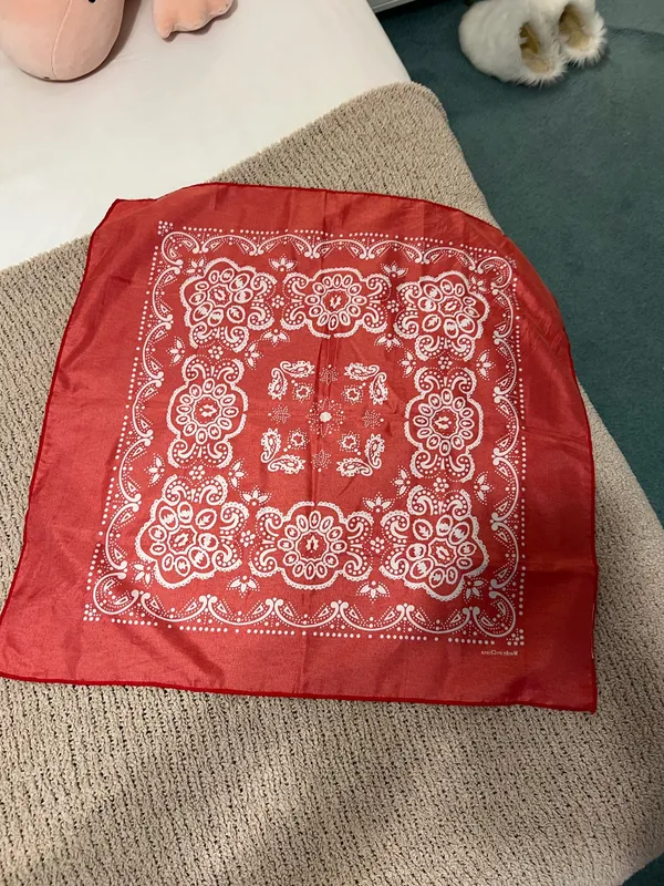 Red bandana with white paisley pattern #bandana #western - Image 2
