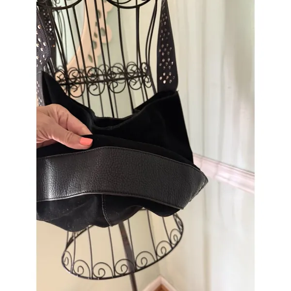 Moda Luxe Vegan Leather‎ & Suede Large Slouchy Hobo Bag Black Studded - Image 3