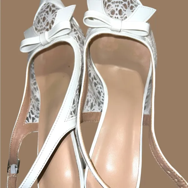 Elegant White patten leather lace design sling backs! - Image 5