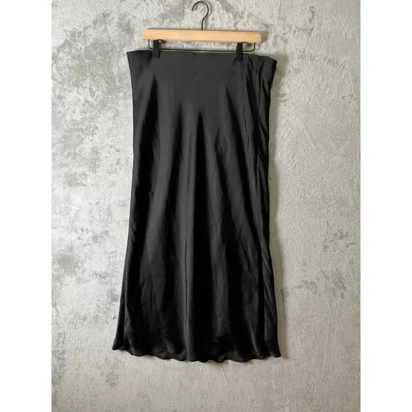 Z Supply Europa Poly Sheen‎ Skirt Black Satin Minimalist Quiet Luxury XL New - Image 2