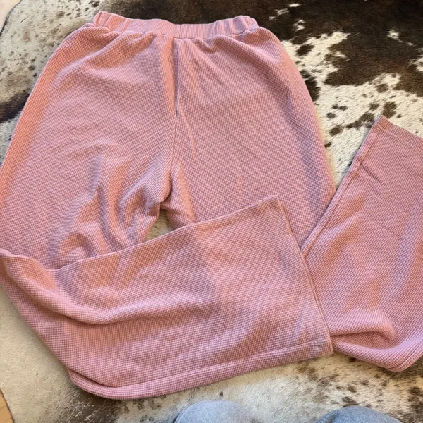Comfrt Waffle Lounge Wide Leg Pants Women's‎ Size Small Pink - Image 4