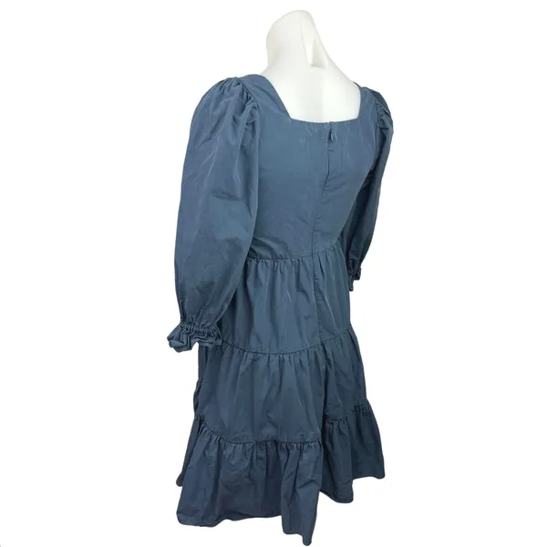 Madewell Lizzie Poplin Blue Puff Sleeve Square Neck Tiered Babydoll Mini Dress 0 - Image 7