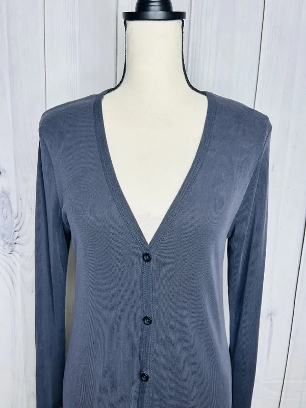 By Together Long Dress Ribbed Cardigan Button Down V-Neck Gray Size M - Image 2