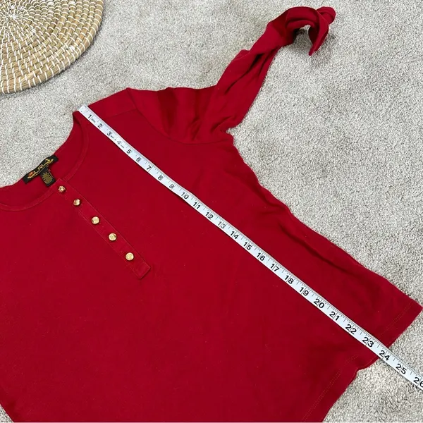 Lauren Ralph Lauren Henley Top Shirt Longsleeve Cotton Logo Embroidery in Red L - Image 10