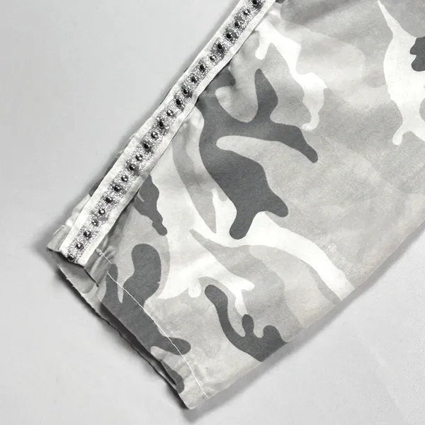 Gigi Moda Joggers Womens Made in Italy Camo‎ Rhinestone Gray White Cotton - Image 10