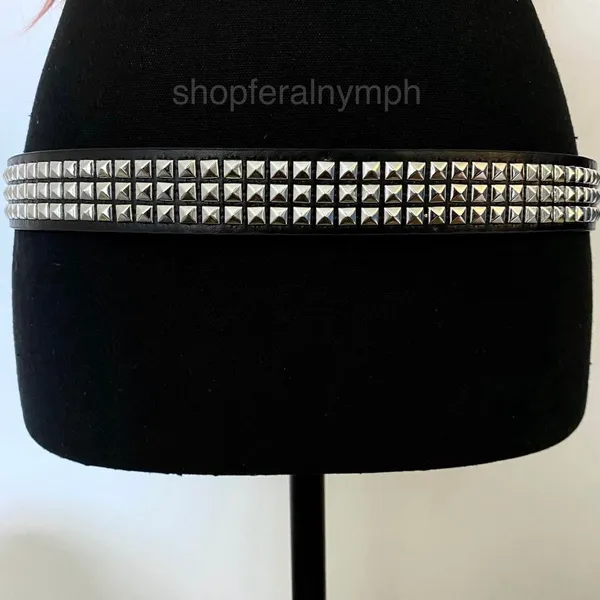 Black Y2K Triple Row Pyramid Studded Belt, Fits 26 to 35 Inches, X7GA1383 - Image 4