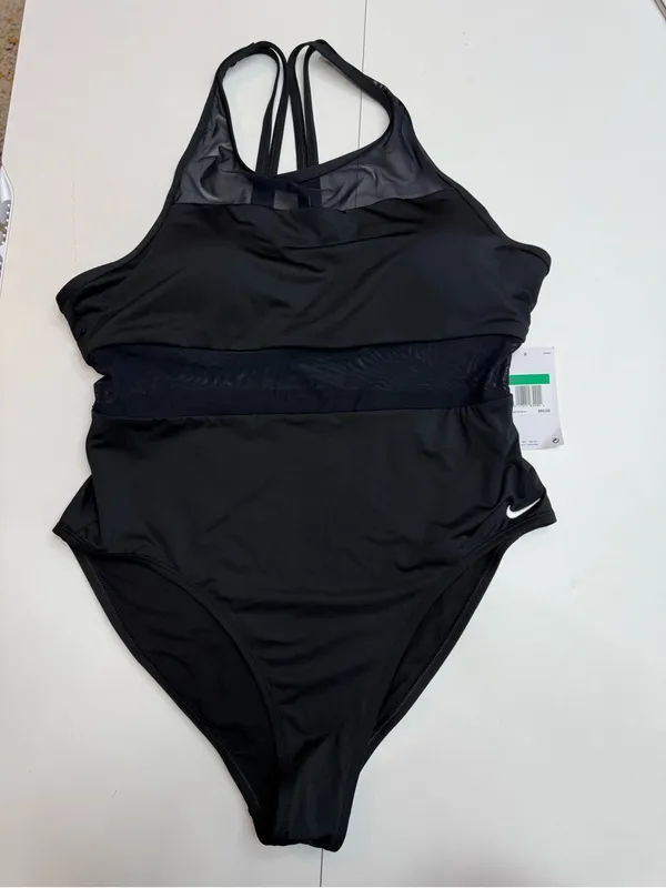Nike Black Mesh-Inset High-Neck One-Piece Swimsuit size XL - Image 4