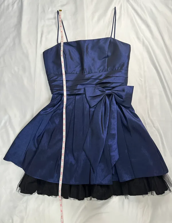 Fiesta Solid Straight Ruched Satin/Mesh Homecoming Dress - Blue/Black - M - Image 14