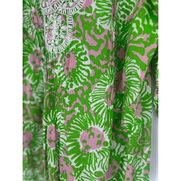 Lilly Pulitzer Womens‎ Sarasota V-Neck Beaded Tunic Top Size Medium Cotton Green - Image 3
