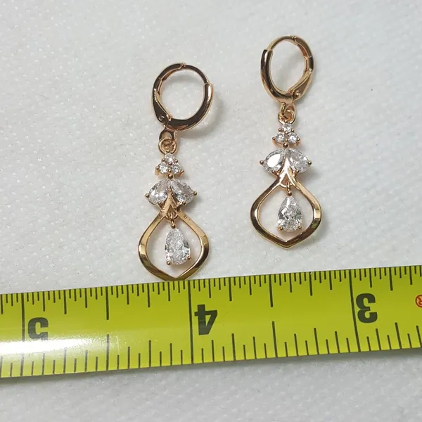 18K Yellow Gold Filled White Zircon Topaz Quartz Drops Earrings - Image 3