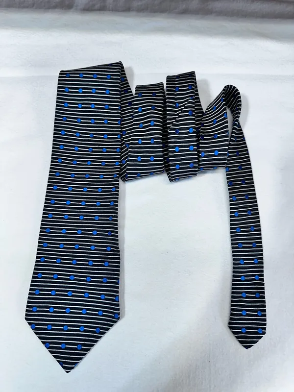Peter Thomas Silk Tie Made By Superba Geometric Black Grey Blue Polka Dots - Image 2