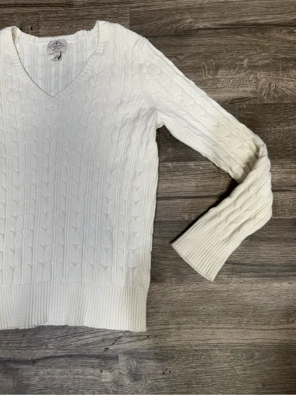 St. John’s Bay Cable Knit V-Neck Sweater White Cream Cotton Blend Size L - Image 4
