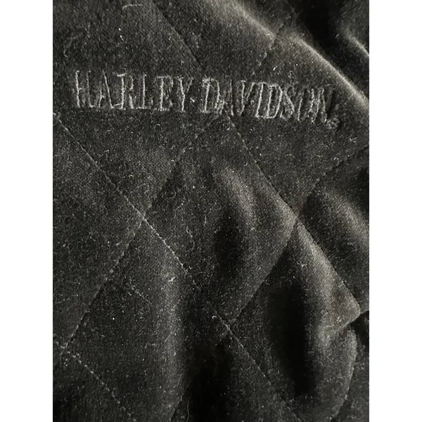 Harley Davidson Black Vest Velvet Embroidered Zip Women’s Medium Biker Goth Y2K - Image 5