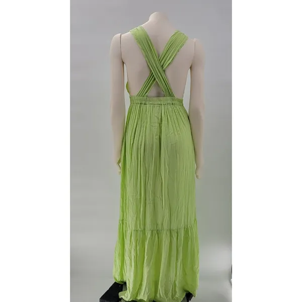 Scotch & Soda Tiered Maxi Dress Womens M Green Deep V Neck Cross Back - Image 4
